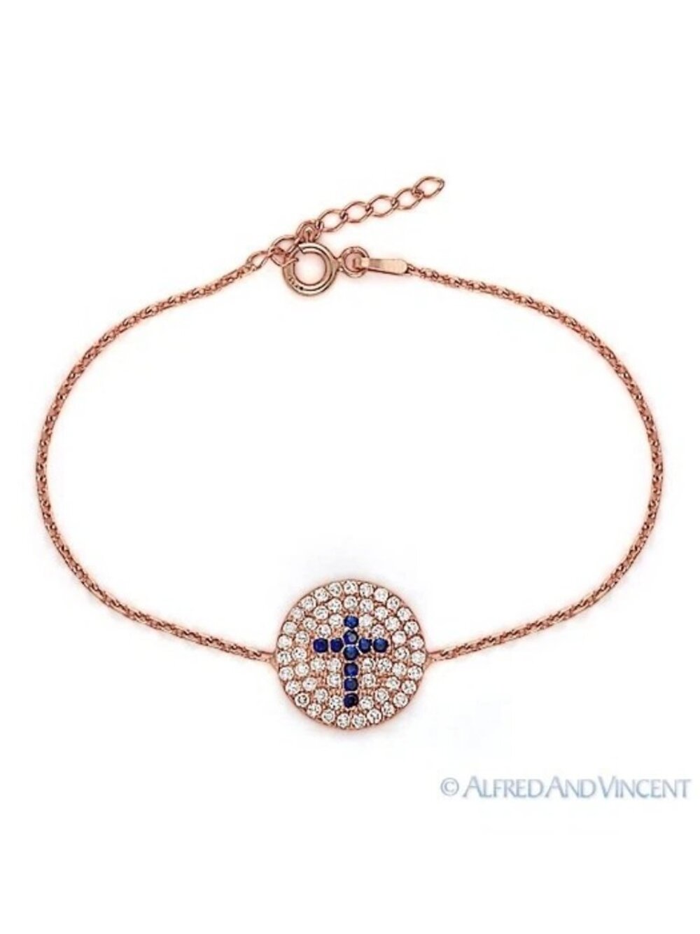 Cross Charm Cubic Zirconia CZ Crystal Bracelet in .925 Sterling Silver